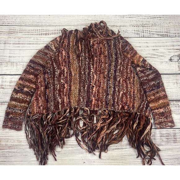 Free People Boho Birkenstock Boho Tassel Fringe Cardigan Sweater Red Multi Small - Picture 9 of 9